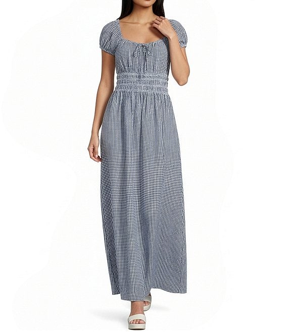 Copper Key Square Neck Gingham Maxi Dress