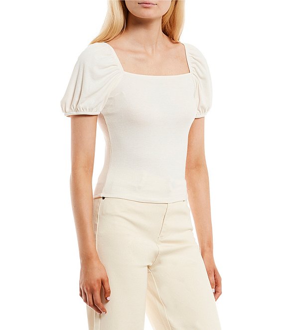 Copper Key Square Neck Puff Sleeve Ribbed Top | Dillard's