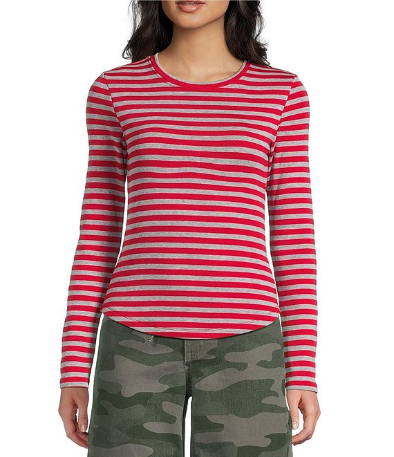 Copper Key Striped Curved Hem Brushed T-Shirt