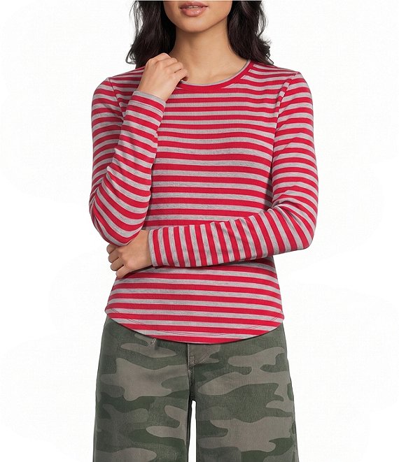 Copper Key Striped Curved Hem Brushed T-Shirt