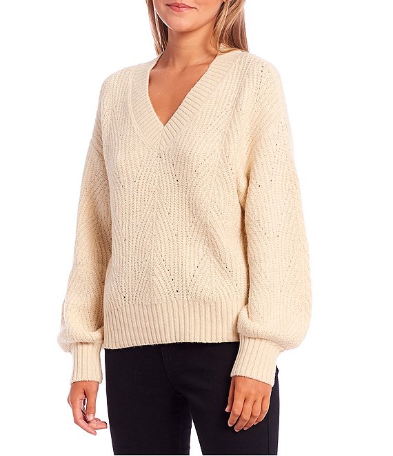 Copper Key V-Neck Cable Sweater | Dillard's