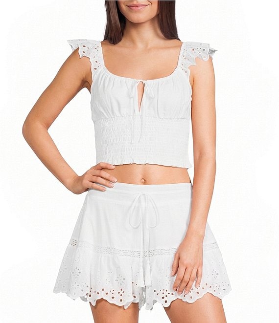 Copper Key Woven Eyelet Smocked Coordinating Top