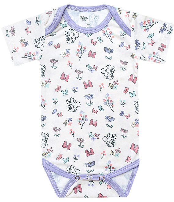 Copper Pearl Baby Girls Disney Mini Mouse Bowquet Printed Short Sleeve Bodysuit