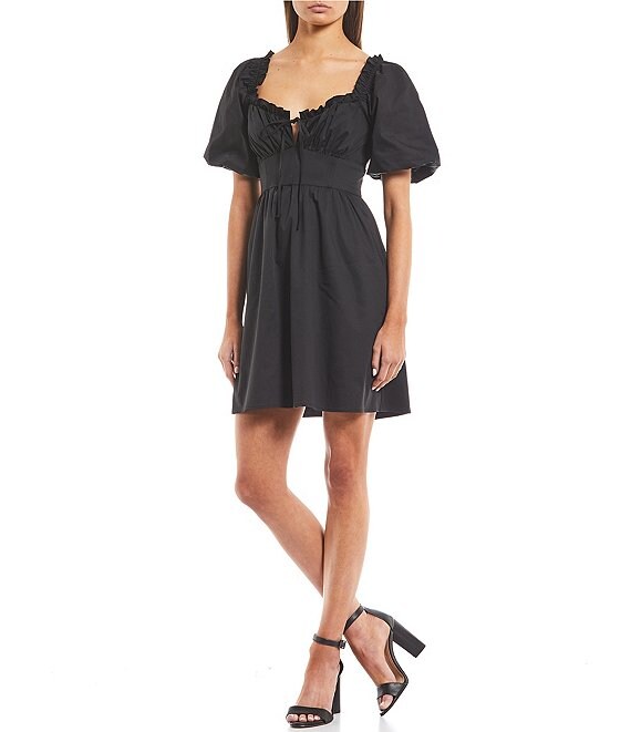 Color:Black - Image 1 - Corset Bodice Puff Sleeve Mini Dress