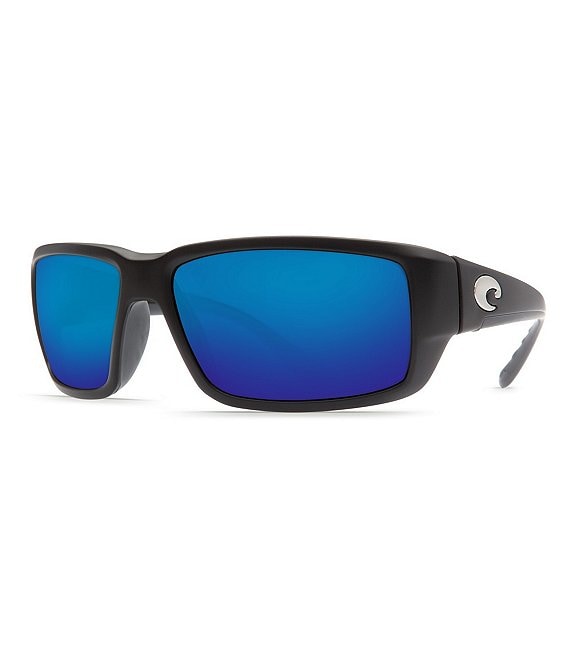 Color:Matte Black Blue Mirror - Image 1 - Fantail Polarized Wrap Sunglasses