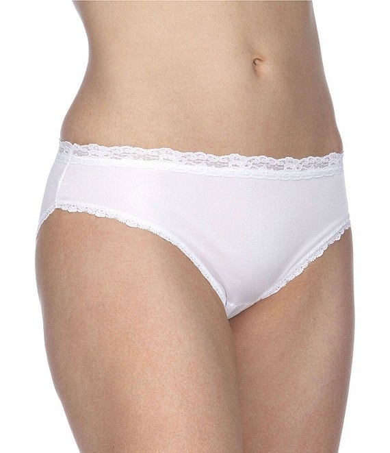 Color:White - Image 1 - Nylon Lace-Trim Bikini Panty