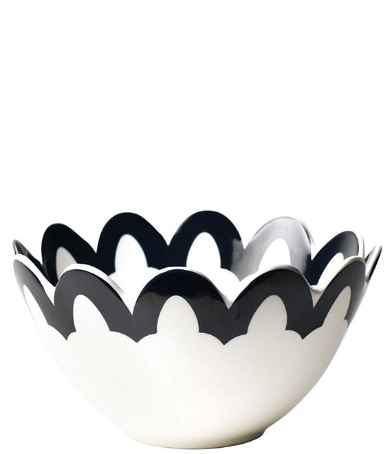 Coton Colors Black Arabesque Scallop Bowl, 9-inch, White/Black - Image 1