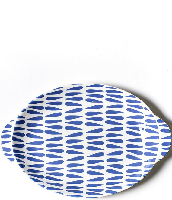Color:Blue - Image 1 - Iris Blue Drop Large Handled Oval Platter