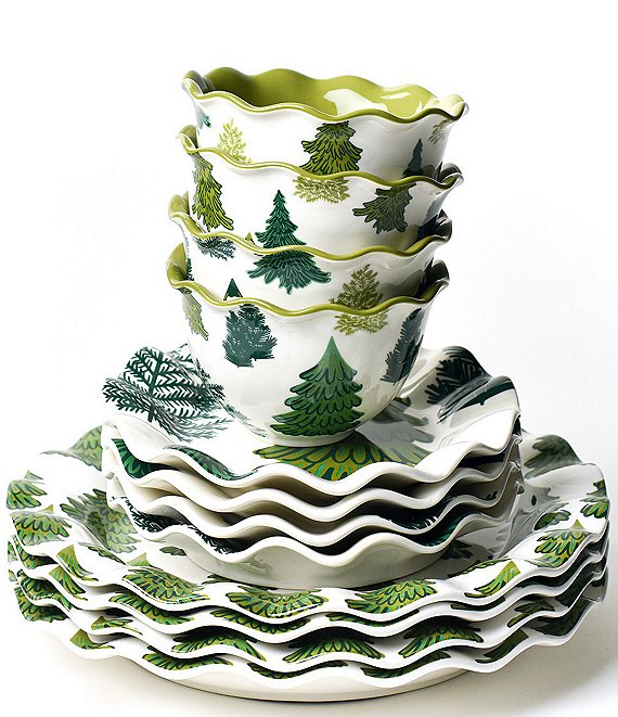 Coton Colors Holiday Fir Forest Collection 12-Piece Dinnerware Set
