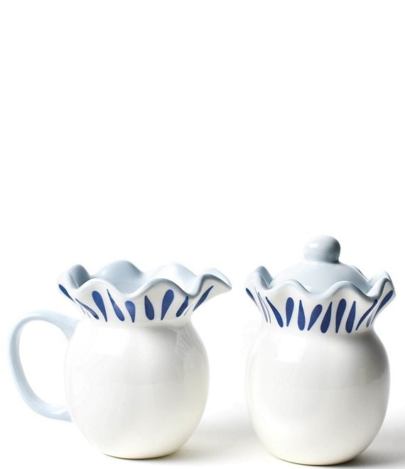 Coton Colors Iris Blue Drop Ruffle Cream and Sugar Set | Dillard's