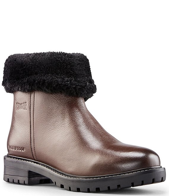 Color:Dark Brown - Image 1 - Kendal Faux Fur Cuff Waterproof Leather Lug Sole Cold Weather Boots