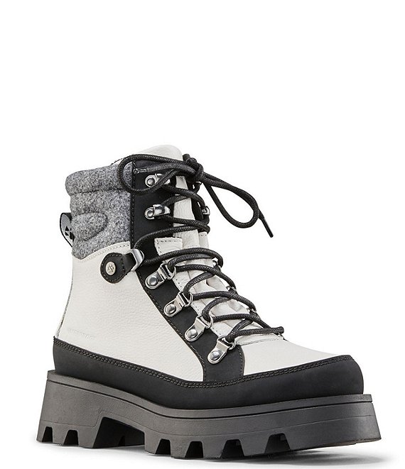Color:White/Black - Image 1 - Suma Waterproof Leather and Rubber Lug Sole Cold Weather Platform Hiker Boots