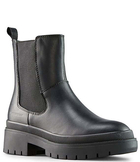 Color:Black - Image 1 - Swinton Waterproof Leather Platform Lug Sole Chelsea Booties