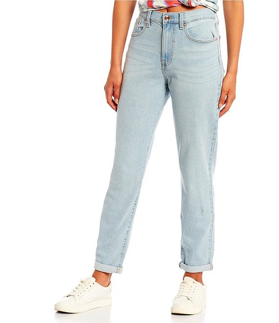 Color:Time to Time - Image 1 - High Rise Rolled Cuff Mom Jeans