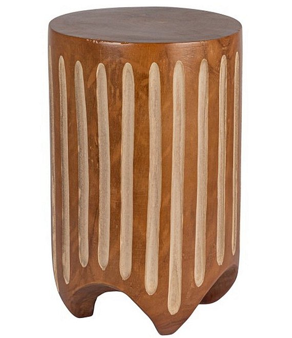 Creative Co Op Hand-Carved Wood Vertical Stripes Side Accent Table