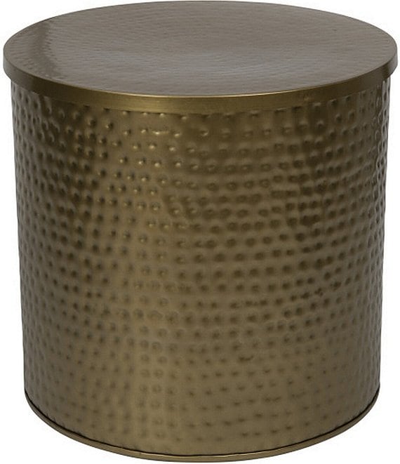 Creative Co Op Round Hammered Metal Drum Table or Planter with Lid