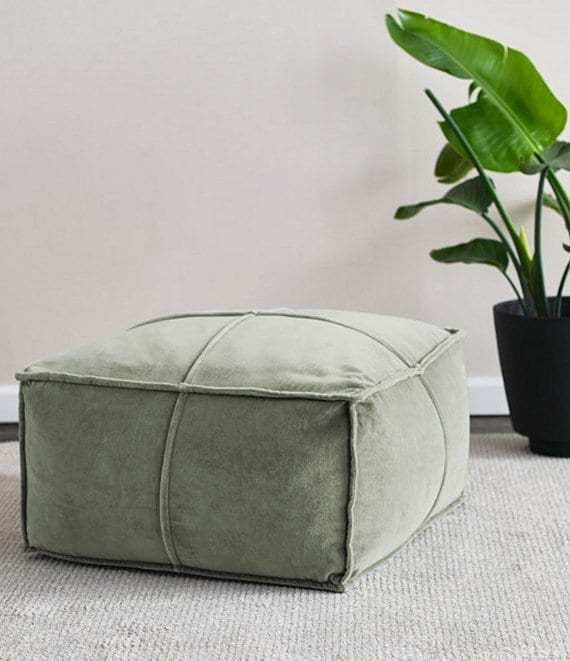 Creative Co Op Square Velvet Pouf with Piping