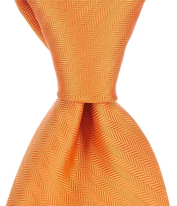 Color:Orange - Image 1 - Big & Tall Herringbone Solid Traditional 3 3/8#double; Silk Tie