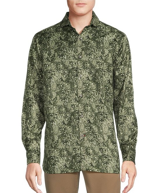 Cremieux Blue Label Classic Fit Paisley Print Cotton-Twill Long-Sleeve ...