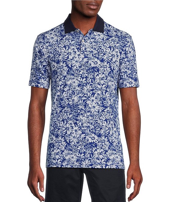 Cremieux Blue Label Daisy Ravine Print Jersey Short Sleeve Polo Shirt ...