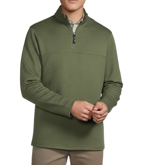 Cremieux Blue Label Diamond Textured Quarter-Zip Pullover, Olive Heather - Image 1