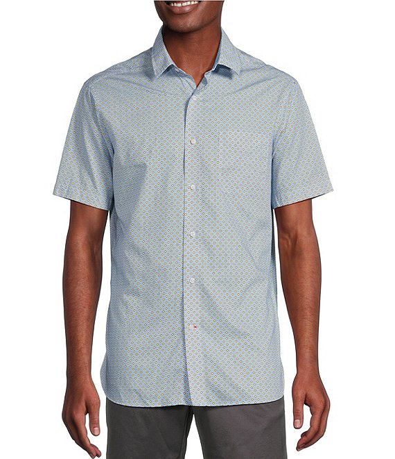 Cremieux Blue Label Geo Print Cotton-Slub Short Sleeve Woven Shirt ...