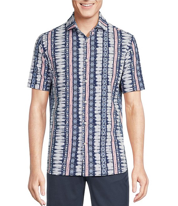 Cremieux Blue Label Geometric Print Stripe Short-Sleeve Jersey