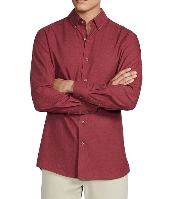 Cremieux Blue Label Heather Twill Solid Long Sleeve Woven Shirt, Cabernet - Image 1