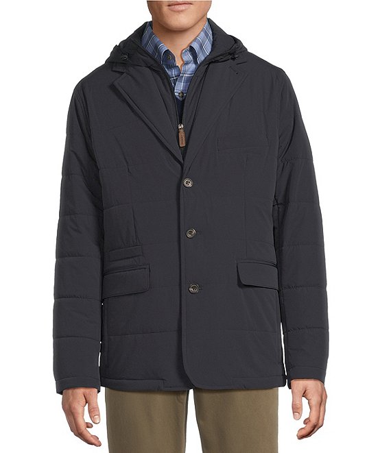 Cremieux Blue Label Herringbone Hooded Blazer Jacket, Navy - Image 1