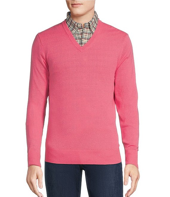 Color:Pink - Image 1 - Blue Label Luxury Cashmere V-Neck Sweater