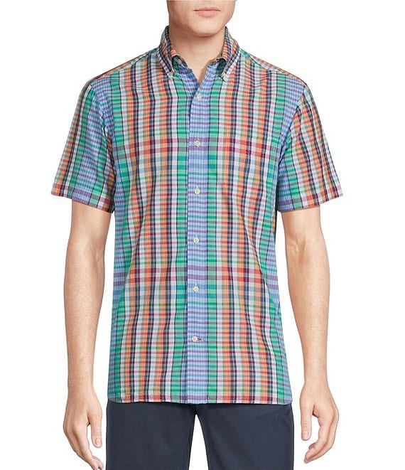 Cremieux Blue Label Multi Color Plaid Madras Short Sleeve Woven Shirt ...