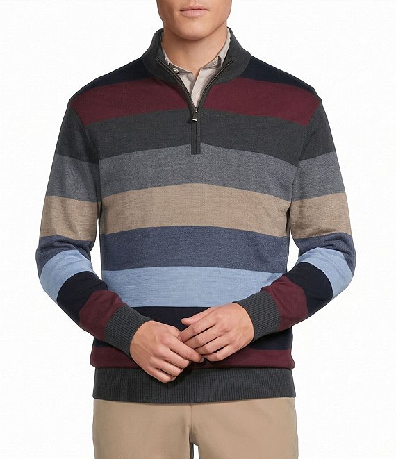 Cremieux Blue Label Multi Stripe Wool Quarter-Zip Sweater