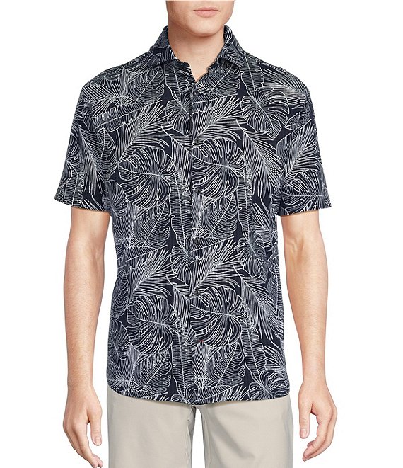 Cremieux Blue Label Palm Leaf Seersucker Short Sleeve Coatfront Shirt ...