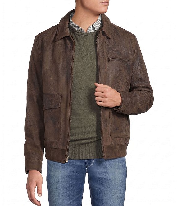 Cremieux Blue Label Patch Pocket Leather Bomber Jacket