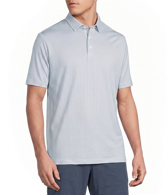 Cremieux Blue Label Performance Short Sleeve Hidden Button Down Interlaying Diamond Geometric Knit Shirt