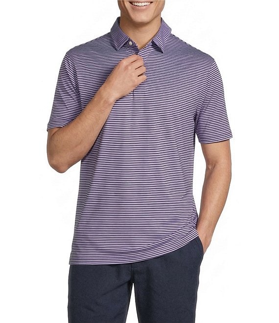 Cremieux Blue Label Performance Stretch Stripe Pattern Short Sleeve Polo Shirt