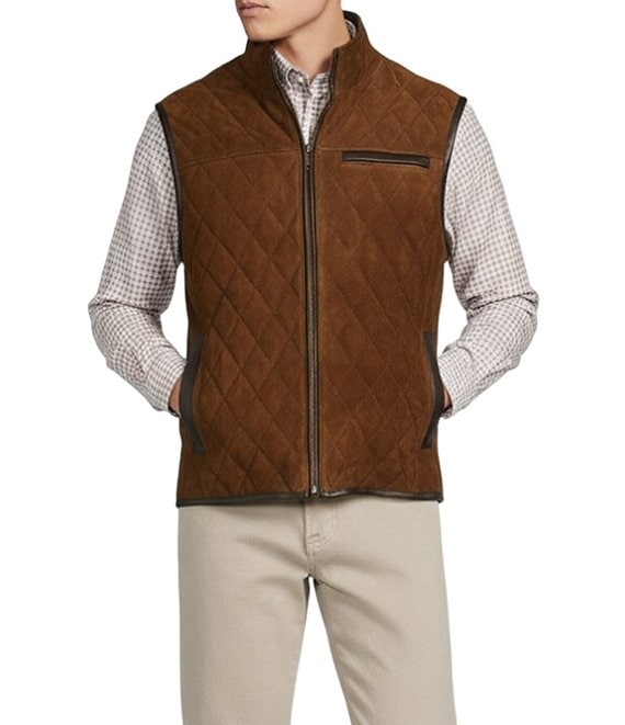 Cremieux Blue Label Quilted Suede Vest, Cognac - Image 1