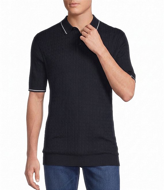 Cremieux Blue Label Short Sleeve Cable Polo Sweater