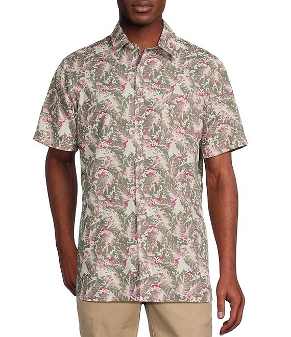 Cremieux Blue Label Slub Palms Print Short Sleeve Woven Shirt | Dillard's