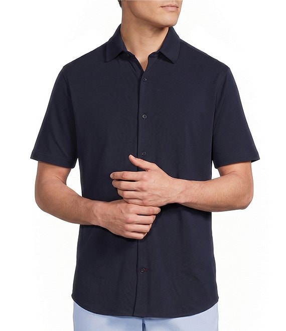 Cremieux Blue Label Solid Coat Front Short Sleeve Shirt