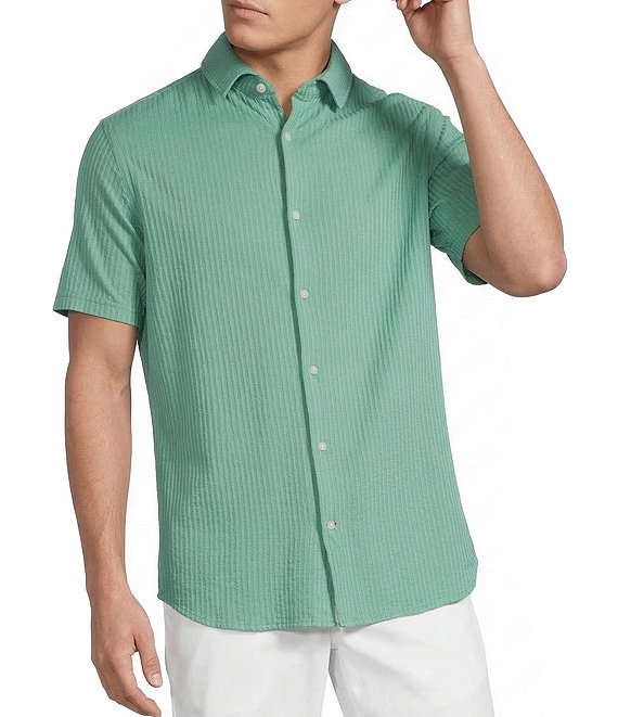Cremieux Blue Label Solid Seersucker Short Sleeve Button Front Shirt