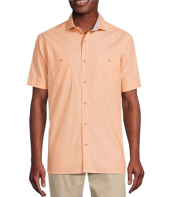 Cremieux Blue Label Solid Cotton Slub Short Sleeve Woven Shirt