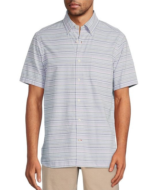 Cremieux Blue Label Striped Oxford Lucent White Short-Sleeve Woven ...