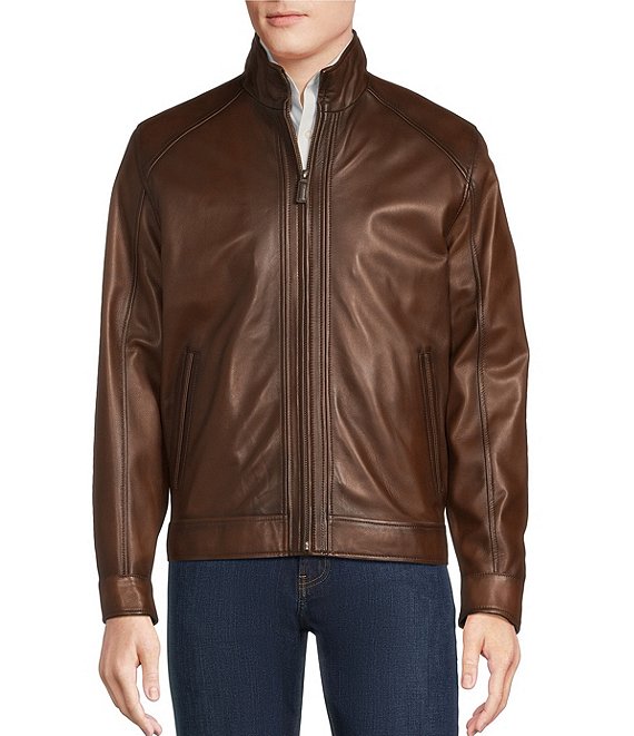 Cremieux Cognac Lambskin Leather Hipster Jacket | Dillard's