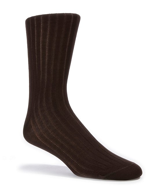 Color:Brown - Image 1 - Cotton Rib Dress Socks