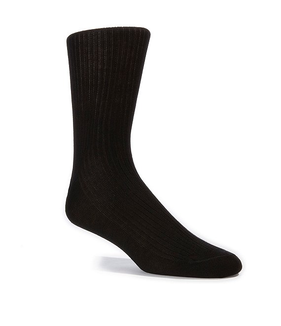 Color:Black - Image 1 - Flat Knit Crew Dress Socks