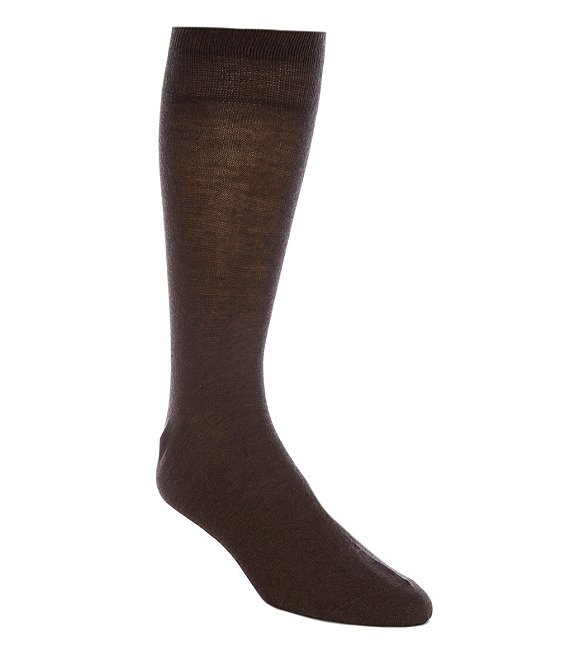 Color:Brown - Image 1 - Flat Knit Solid Crew Dress Socks