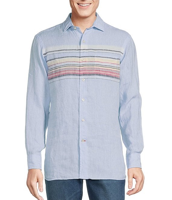 Cremieux Blue Label St. Barts Collection Linen Multi Chest Stripe Long ...