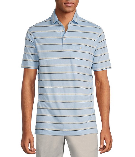 Blue White Stripe Jersey Polo Shirt