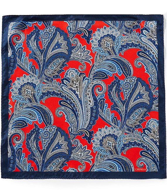 Cremieux Paisley 4 Square Silk Pocket Square, Red - Image 1